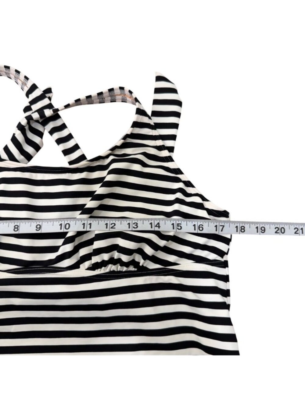 Lands End Women Black White Stripe Tankini Swim Top Size 16 Built-In Bra Support - Picture 5 of 12